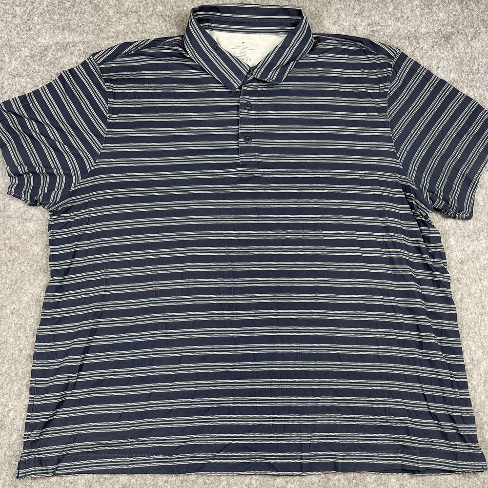 Fabletics Shirt Mens 3XL Navy Blue Gray Stretch Striped Polo‎ Casual Golf